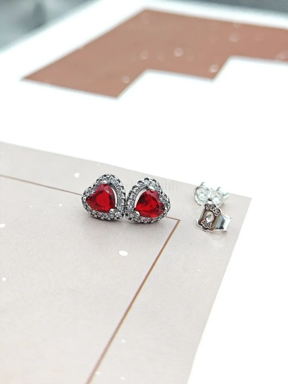 Pandora Elevated Red Heart Stud Earrings